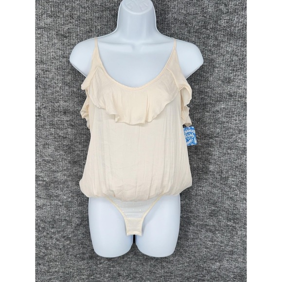 Free People Tops - Free People Bodysuit Womens S Cream Intimately Ruffle Spaghetti Strap Thong